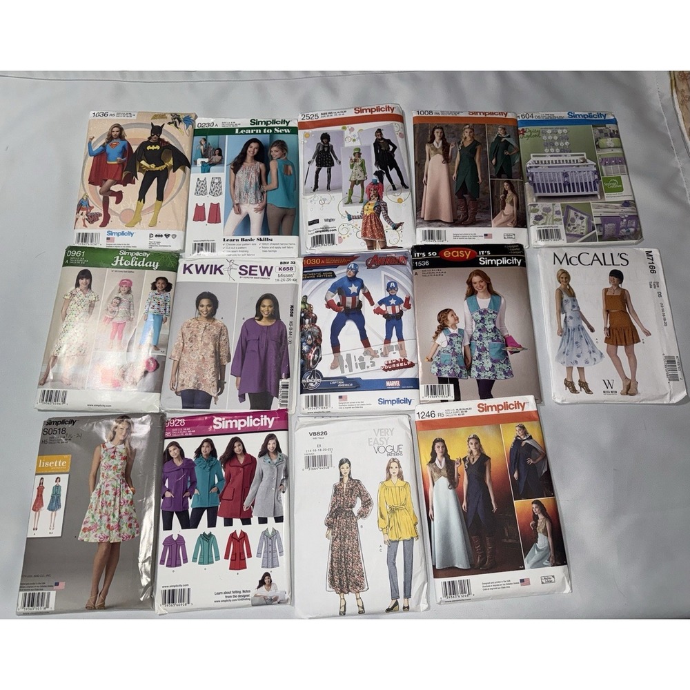 Pattern Lot Sewing , Marvel Costumes , Dresses ,coats , Simplicity‎ , Vogue, 14